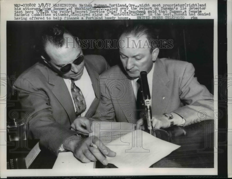 Load image into Gallery viewer, 1957 Press Photo Nathan Zusman, Attorney after Senate Rackets Hearing
