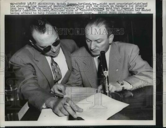 1957 Press Photo Nathan Zusman, Attorney after Senate Rackets Hearing