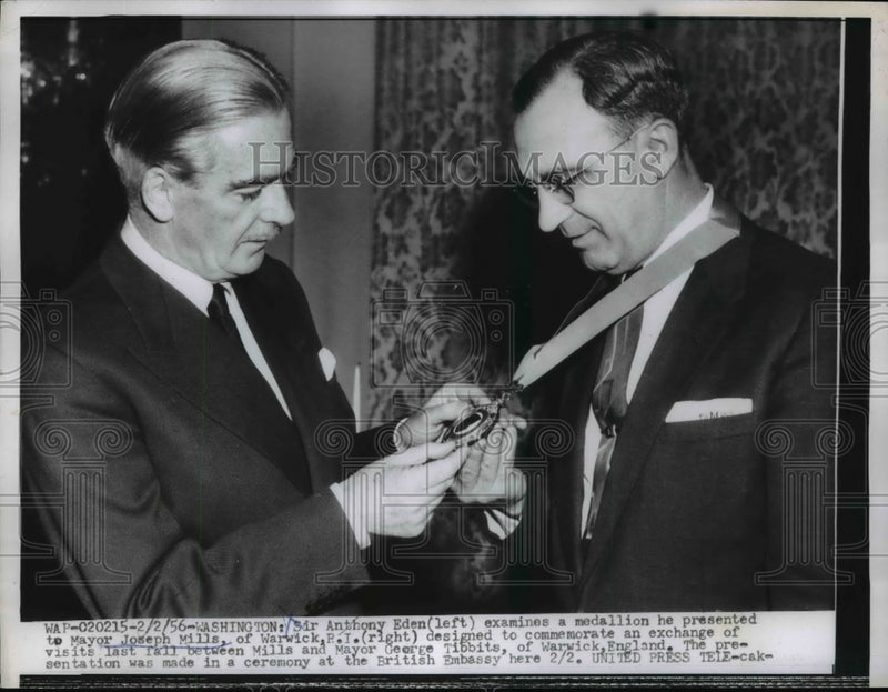 Load image into Gallery viewer, 1956 Press Photo Anthony Eden, Joseph Mills at British Embassy, Washington
