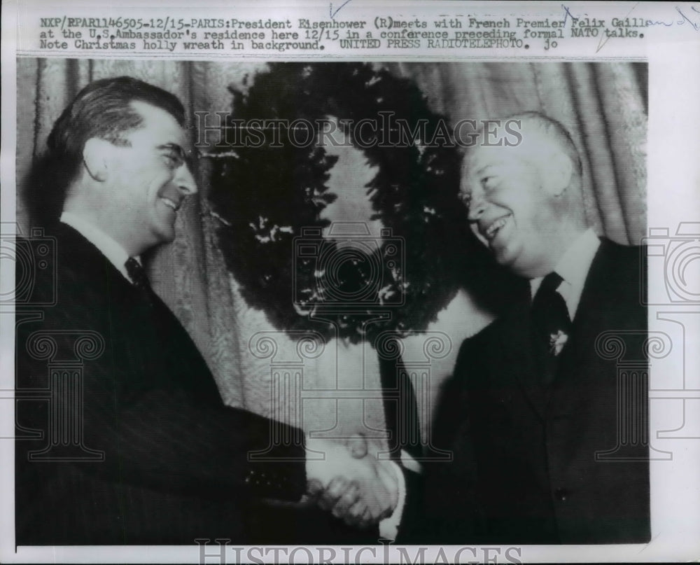 1957 Press Photo Dwight Eisenhower at Home of Felix Gaillard, Paris, France