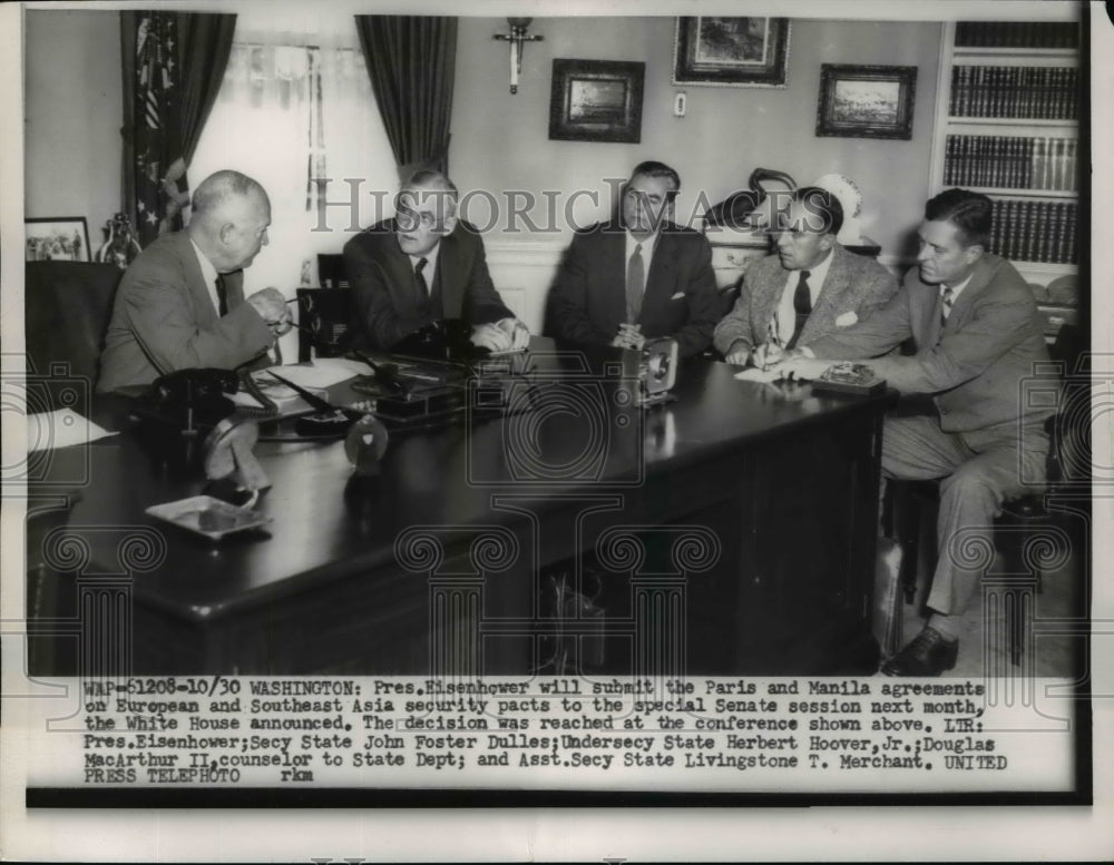 1954 Press Photo Pres Eisenhower Submits Paris &amp; Manila Agreements on Security