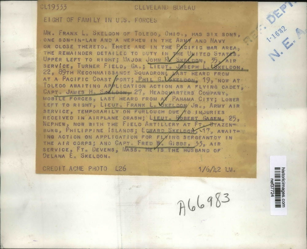 1942 Press Photo 8 Family Members of Frank L. Skeldon in U.S. military