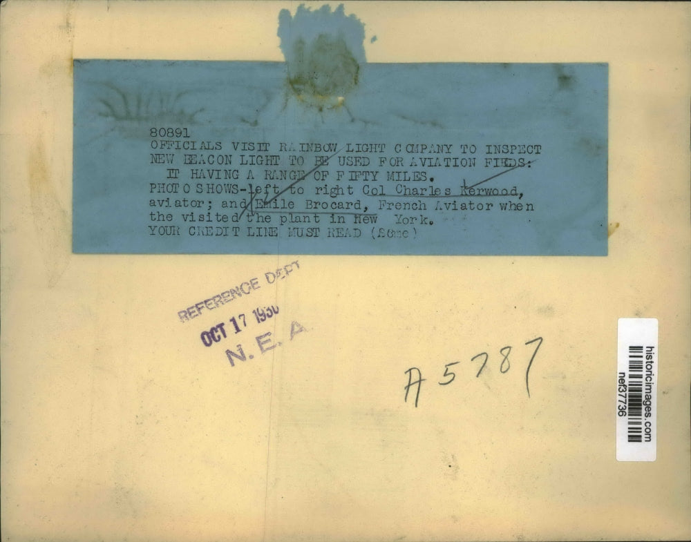 1930 Press Photo Colonel charles Kerwood, Eile Brocard at New York Plant