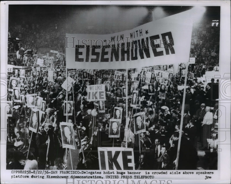 Load image into Gallery viewer, 1956 Press Photo Republican Convention Dwight Eisenhower Supporters with Banner

