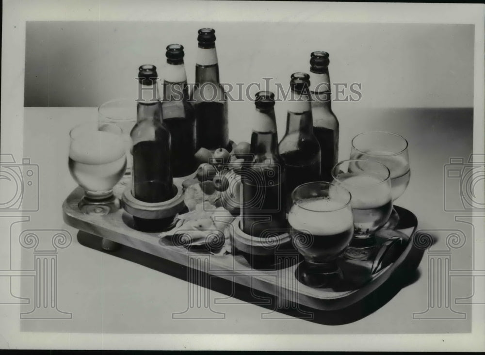 1953 Press Photo Beer Bottles on Serving Tray - nef37756