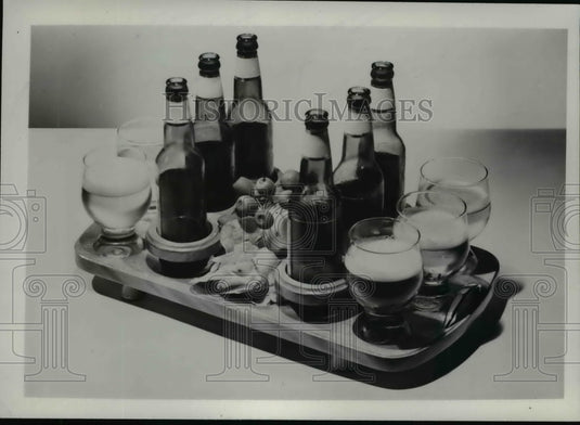 1953 Press Photo Beer Bottles on Serving Tray - nef37756