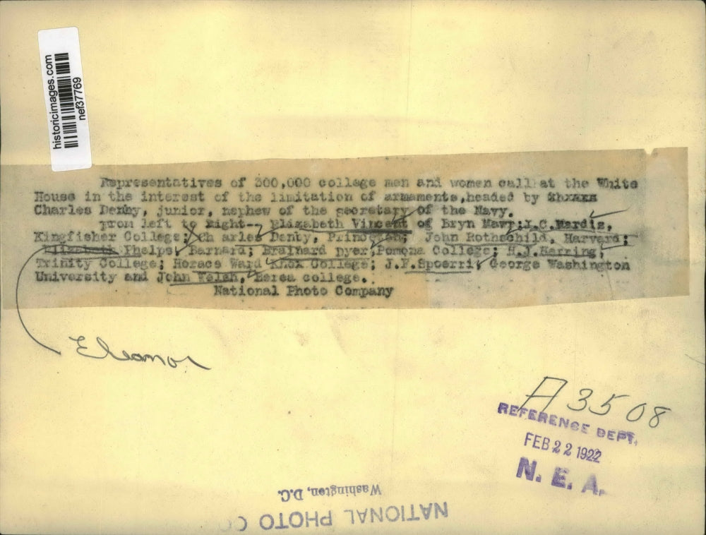 1922 Press Photo Reps of 300,000 College Students Lobby Limits on Armaments