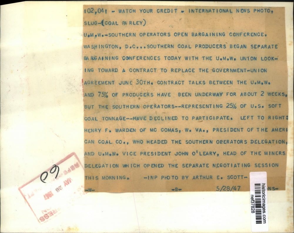 1947 Press Photo Coal Mining Union to Renegotiate Government Contract