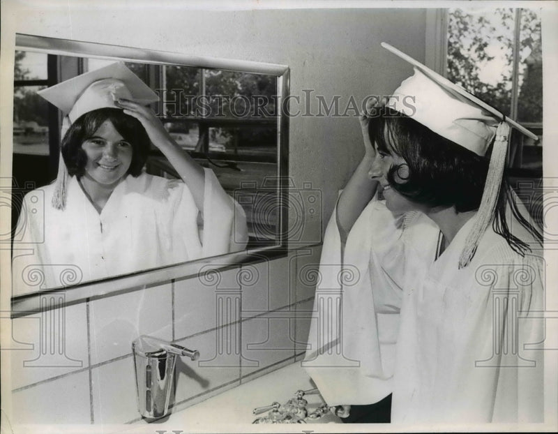Load image into Gallery viewer, 1967 Press Photo Midpark High School, Ohio Graduate Nancy Goist in Cap and Gown
