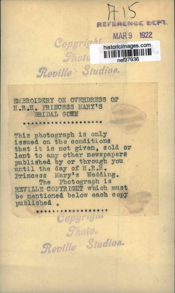 1922 Press Photo Embroidery on Princess Mary Bridal Gown overdress - nef37936