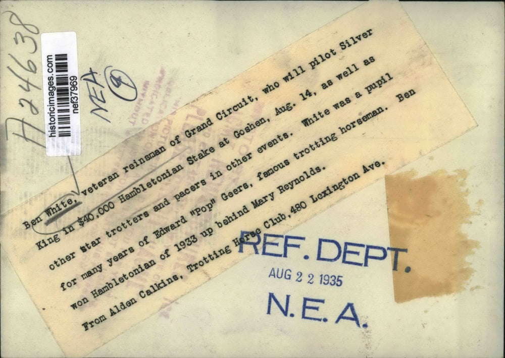 1935 Press Photo Ben White, Veteran of Grand Circuit, to Pilot Silver King