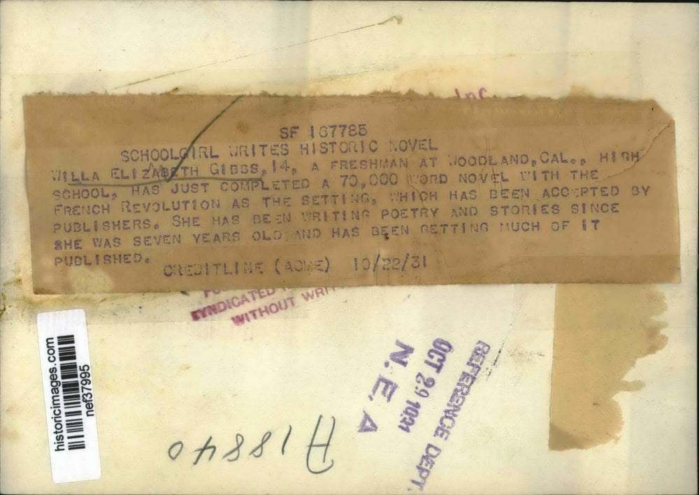 1931 Press Photo Willa Elizabeth Gibbs, Author - nef37995
