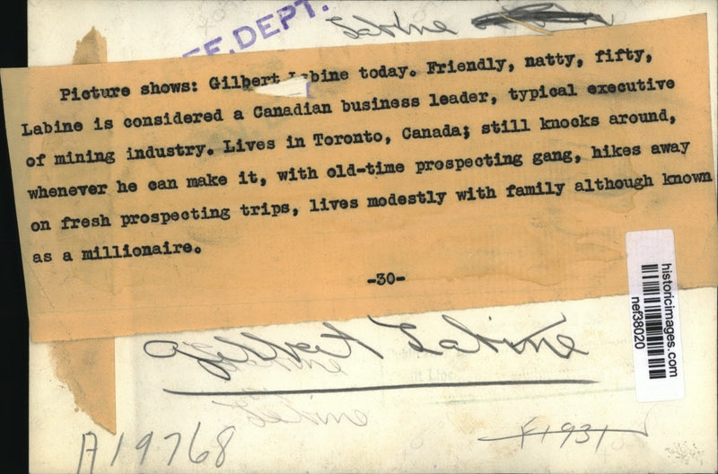 Load image into Gallery viewer, Press Photo Gilbert Labine - nef38020
