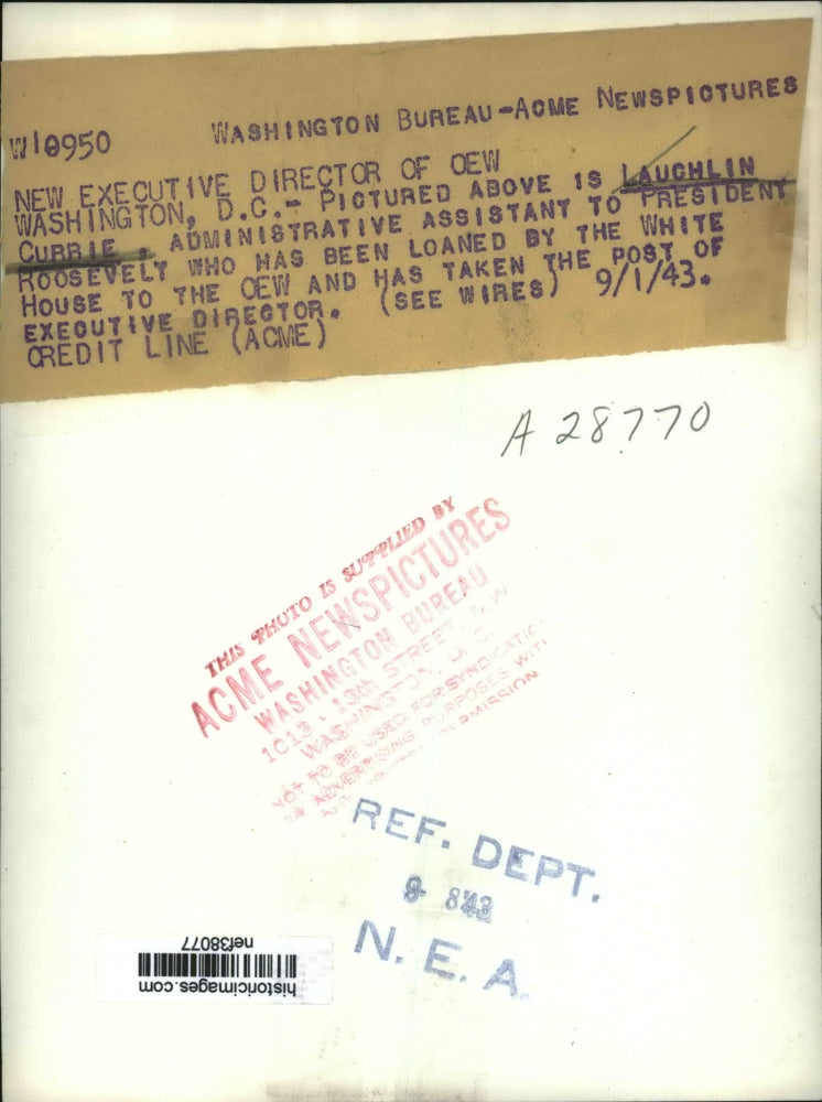 1943 Press Photo Laughlin Currie, Roosevelt's Administrative Assistant