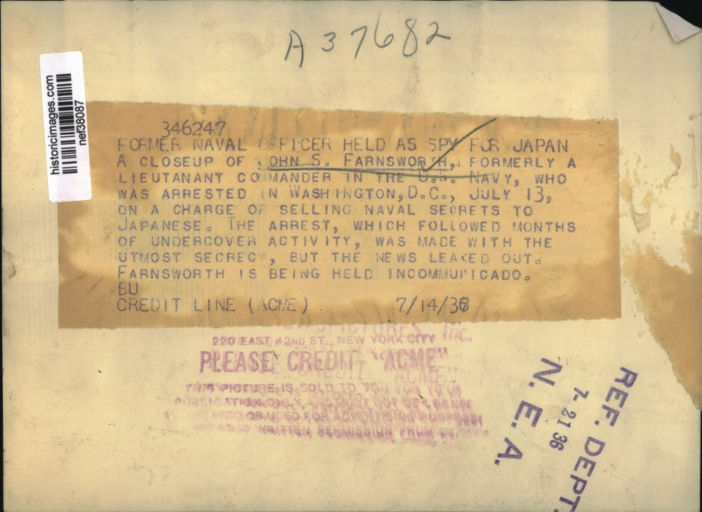 1936 Press Photo John S. Farnsworth Held as Spy for the Japanese - nef38087