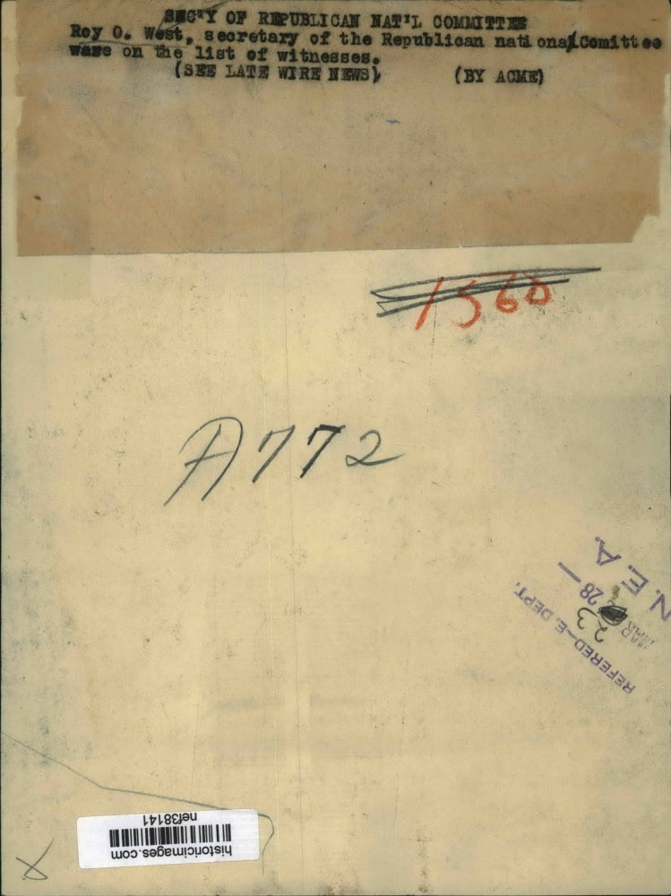 1928 Press Photo Roy O West Secretary of Republican National Committee