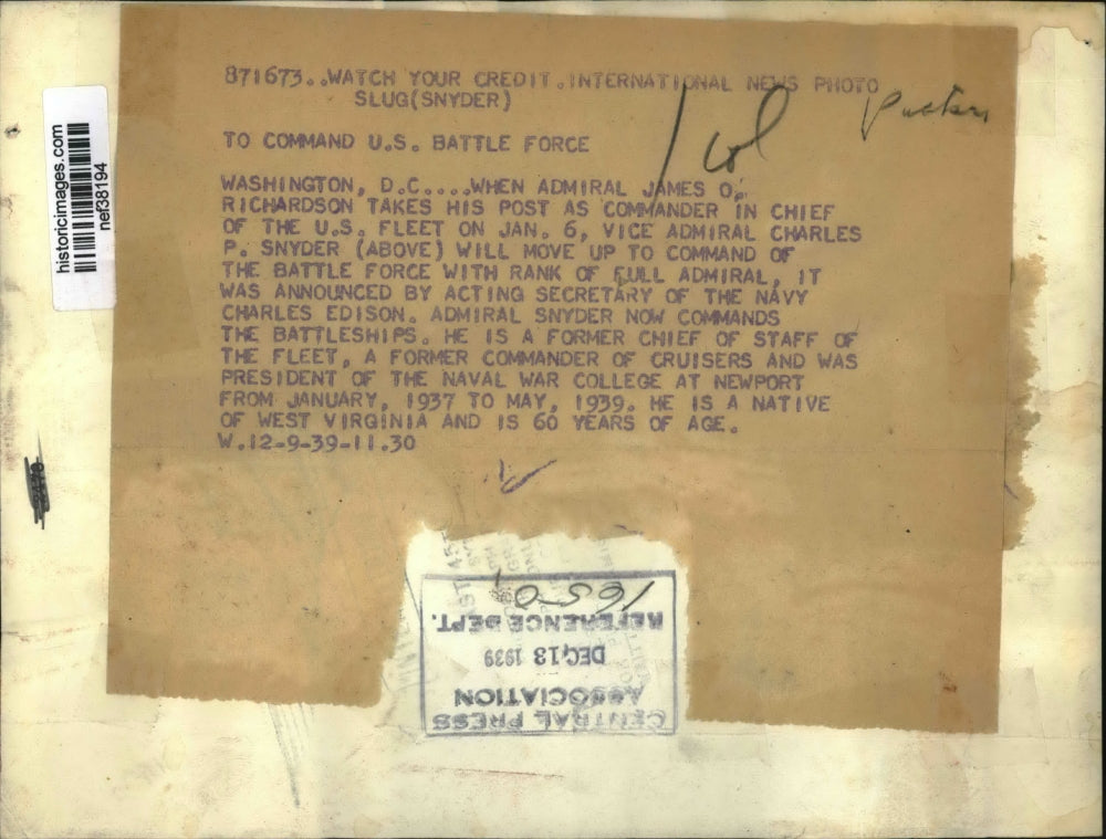 1939 Press Photo James O Richardson Takes Post Commander in Chief of U.S. Fleet