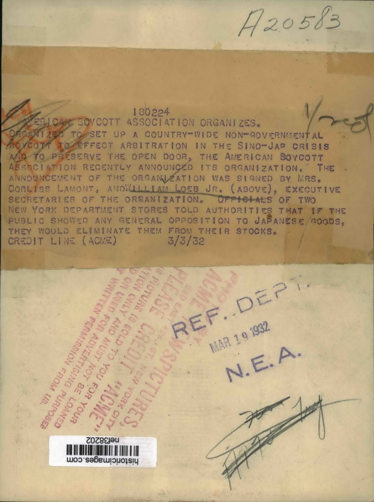 1932 Press Photo William Loeb Jr & Mrs Corliss Lamont Announce Organization