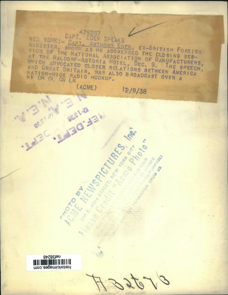 1938 Press Photo Capt Anthony Eden Addressed Closing Session of Manufacturers