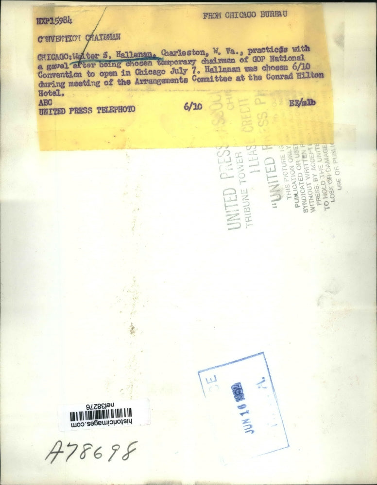 1952 Press Photo Walter S Hallanan Chosen Chairman of GOP National Convention