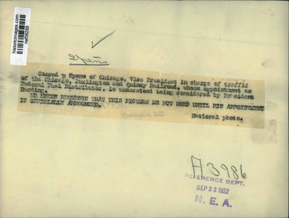 1922 Press Photo Conrad Spens To Be Appointed Federal Fuel Distributor