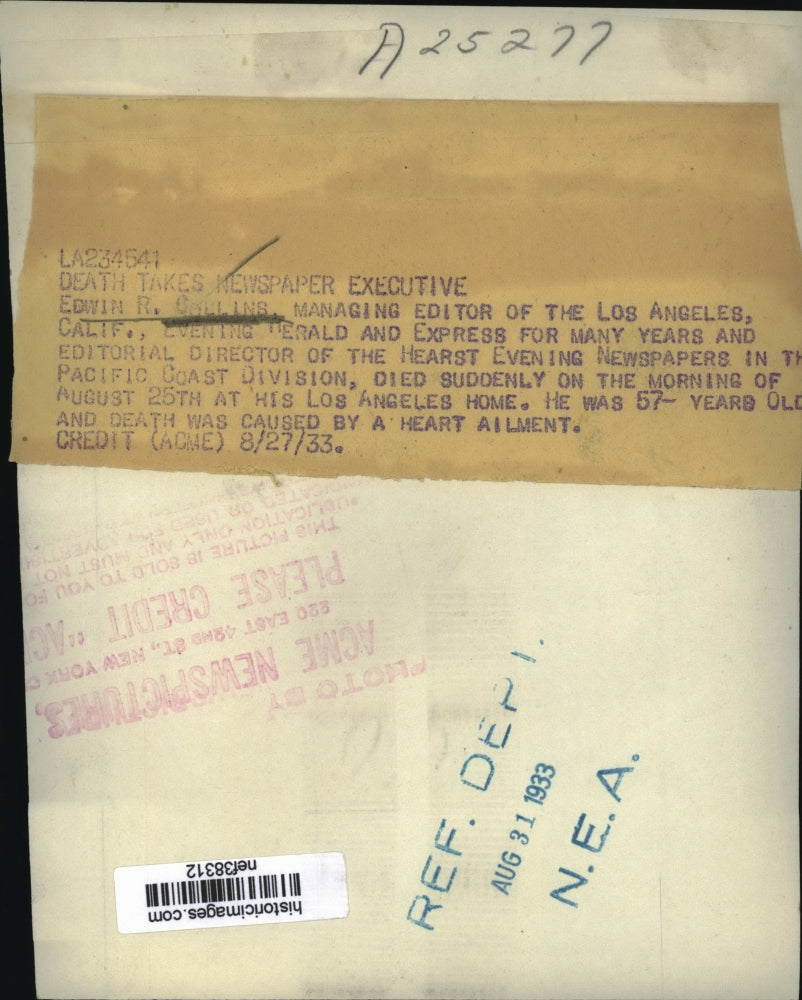 1933 Press Photo Edwin R. Collins - nef38312