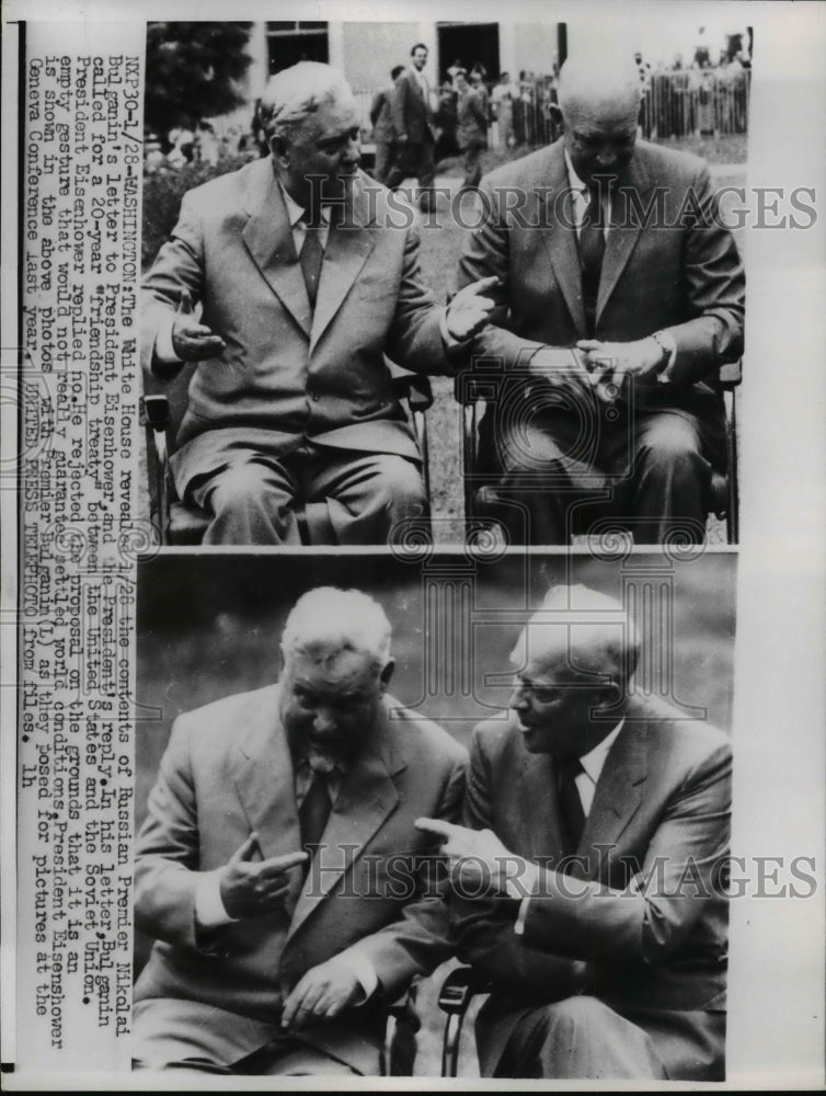Load image into Gallery viewer, 1956 Press Photo Dwight Eisenhower, Nikolai Bulganin at Geneva Conference
