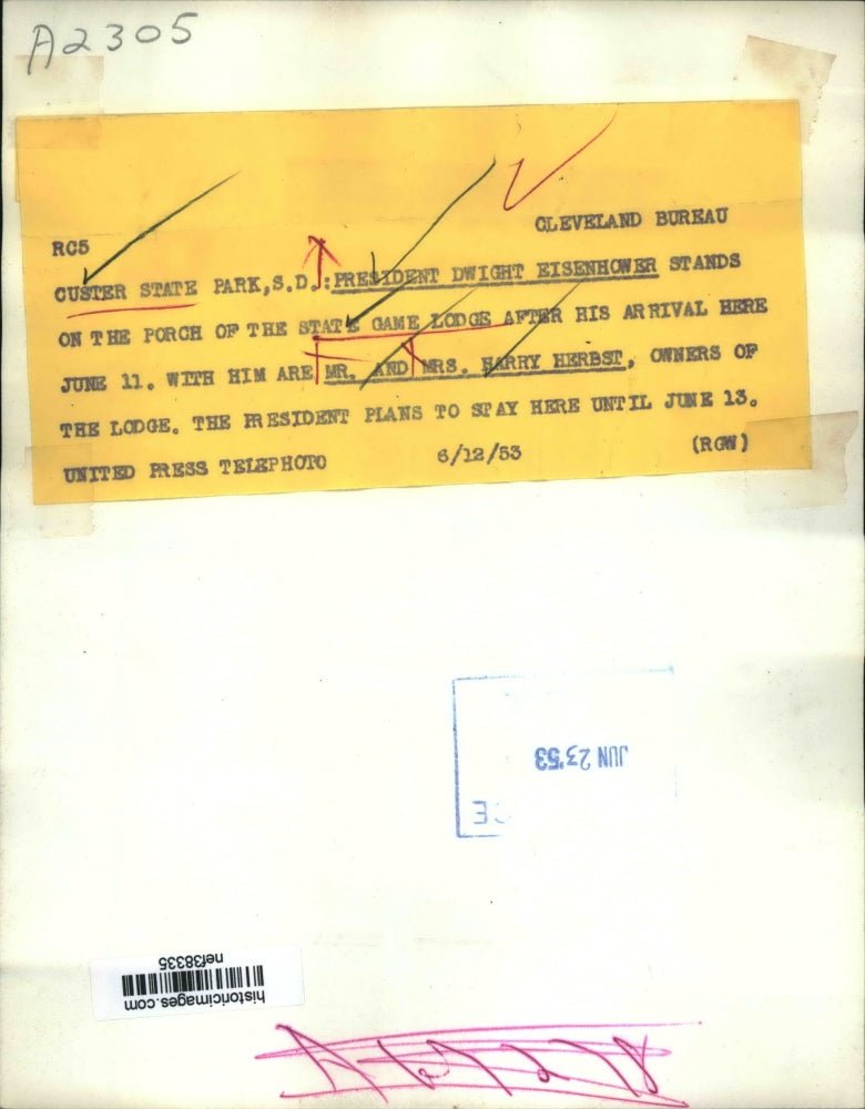 1953 Press Photo Dwight Eisenhower, Harry Herbert & Wife at Custer State Park