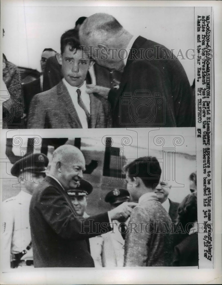 Load image into Gallery viewer, 1950 Press Photo David Eisenhower appears to be getting grandfatherly advice
