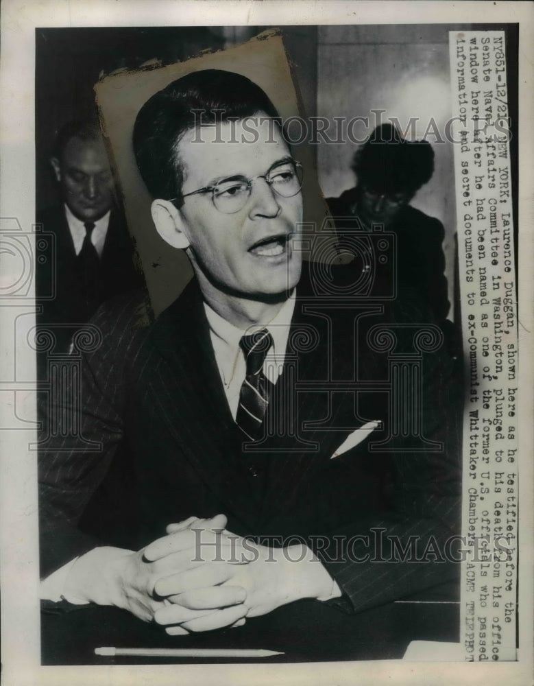 1948 Press Photo Laurence Duggan at Senate Naval Affairs Committee Hearing