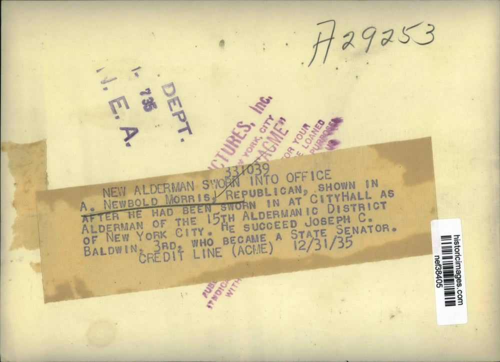 1935 Press Photo A. Newbold Morris after being sworn in at New York City Hall