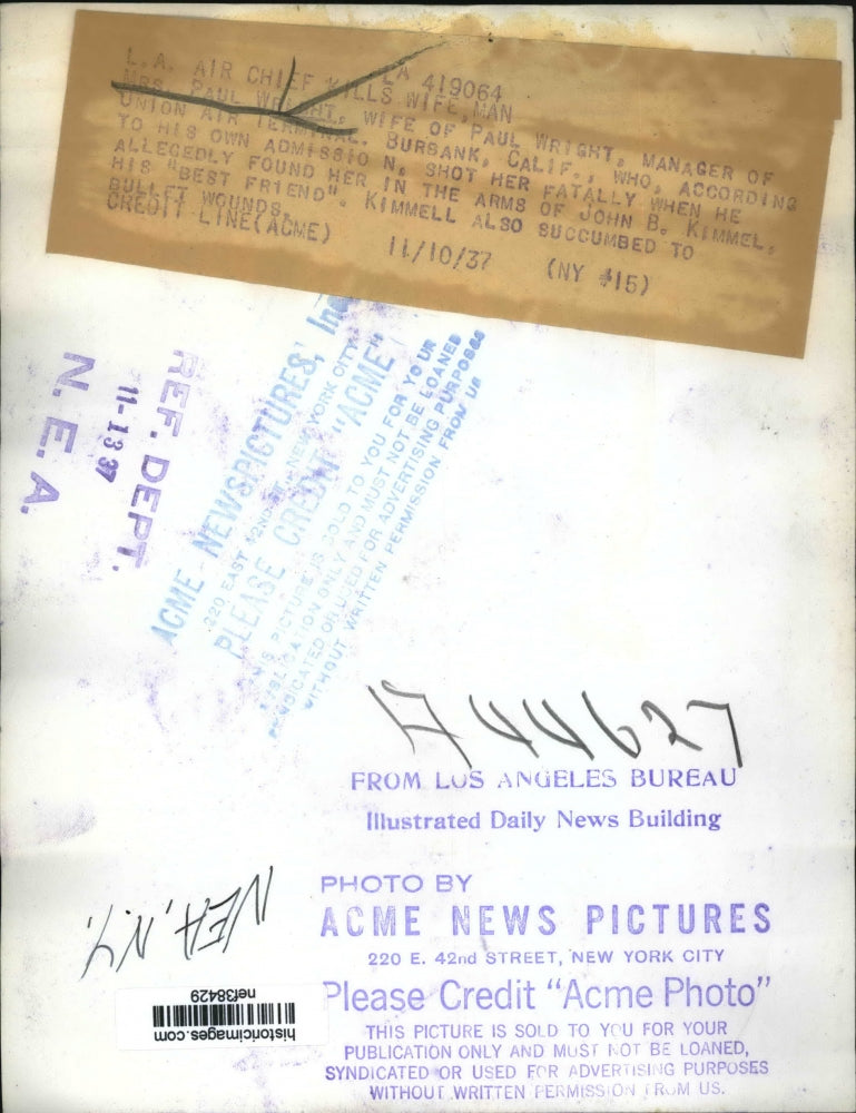 1937 Press Photo Mrs. Paul Wright and Associate Murdered by Her Husband