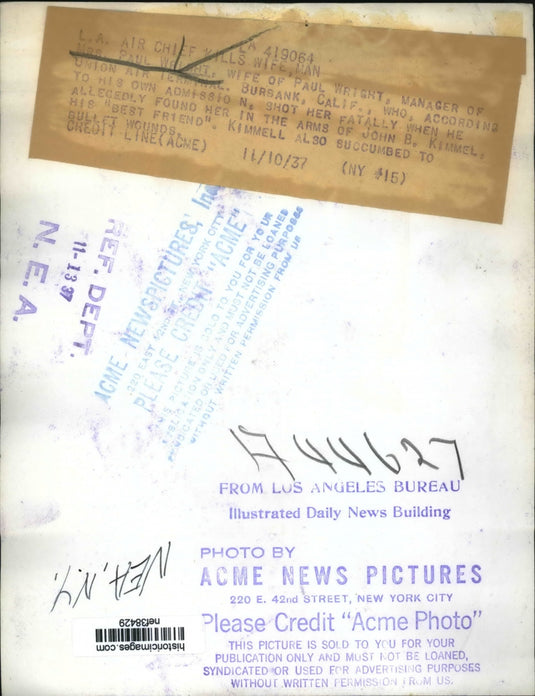 1937 Press Photo Mrs. Paul Wright and Associate Murdered by Her Husband