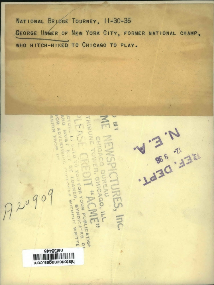 1936 Press Photo George Unger of New York City, former national champ