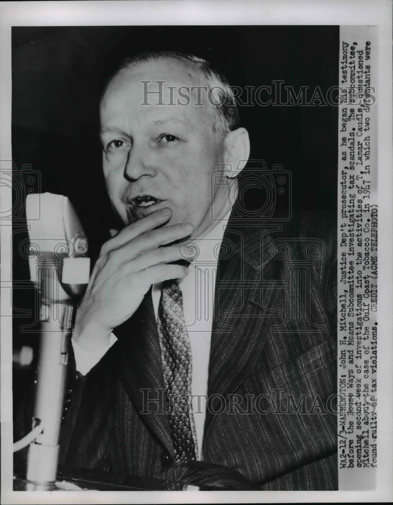 1951 Press Photo John H. Mitchell Testifies on T. Lamar Caudle About Tax Fraud
