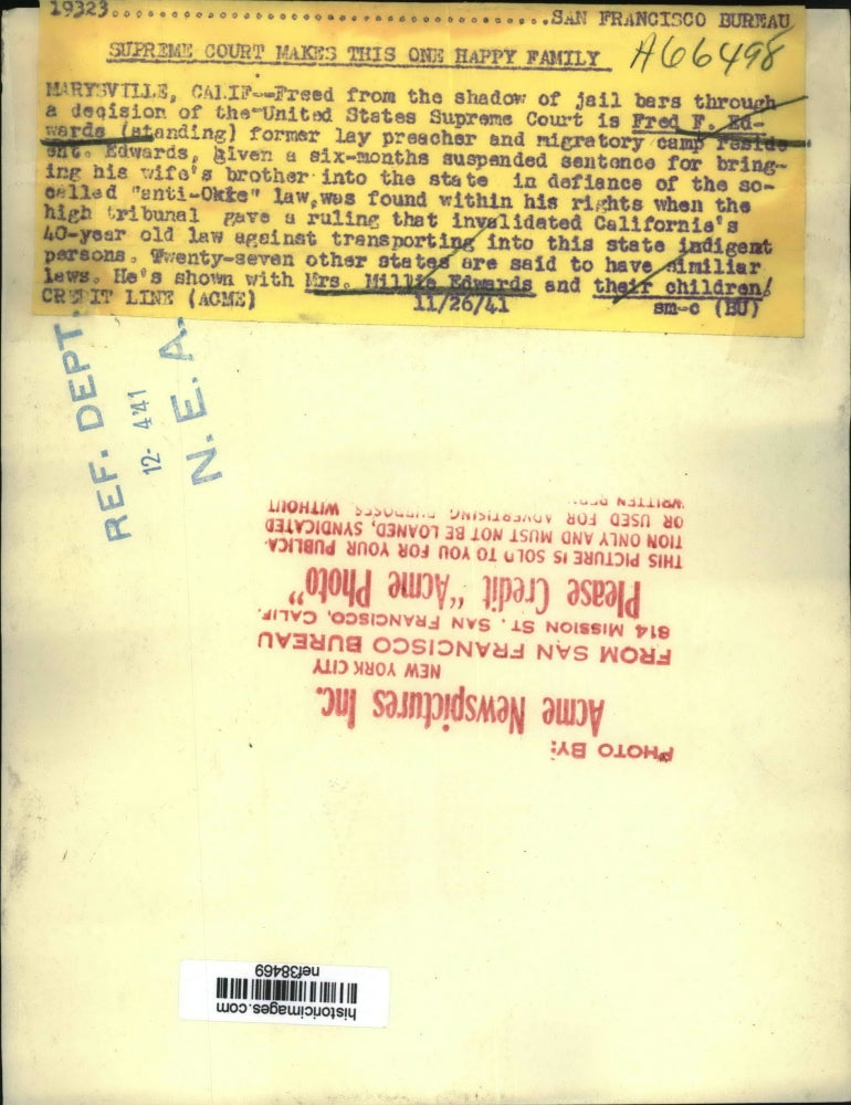 1941 Press Photo Fred F. Edwards Feed from Jail After Citizen's Arrest Ruling