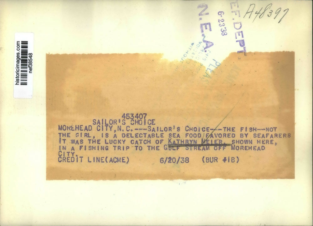 1938 Press Photo Kathryn Meier in a fishing trip to the Gulf Stream - nef38548