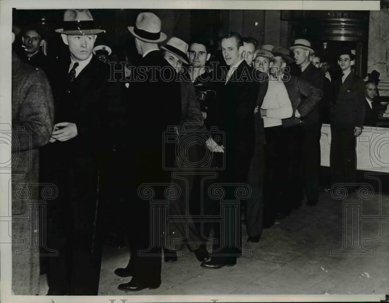 Load image into Gallery viewer, 1937 Press Photo Ford Assembly Plant Employees in Line for Final Paychecks
