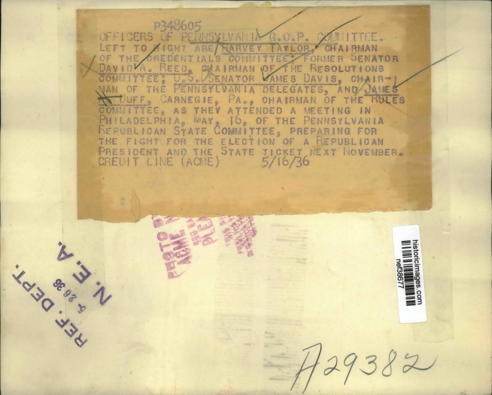 1936 Press Photo Pennsylvania Delegates at GOP/Republican Committee Meeting