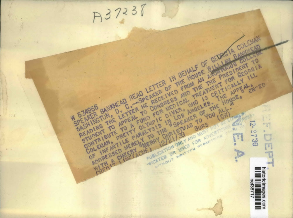 1939 Press Photo WA, D. C. Speaker of House William Bankhead Reading Letter