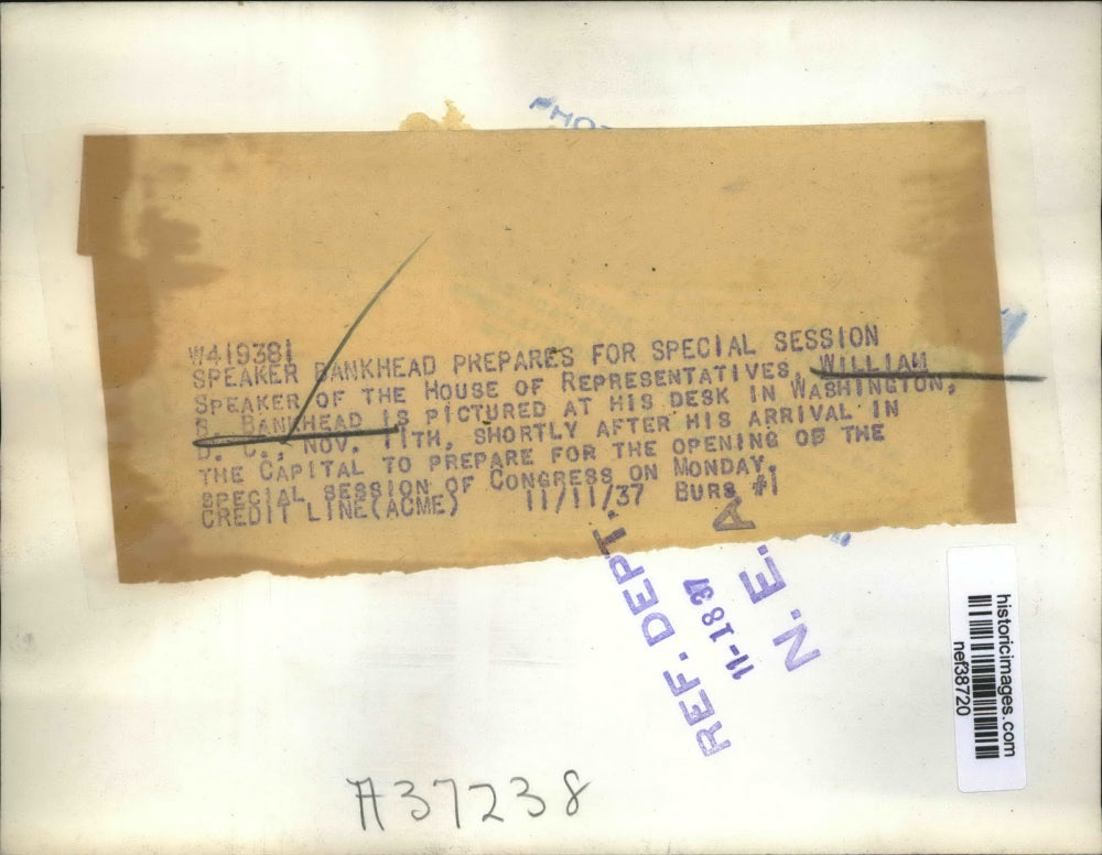 1937 Press Photo William Bankhead Prepares for Opening of Special Congress Sess.