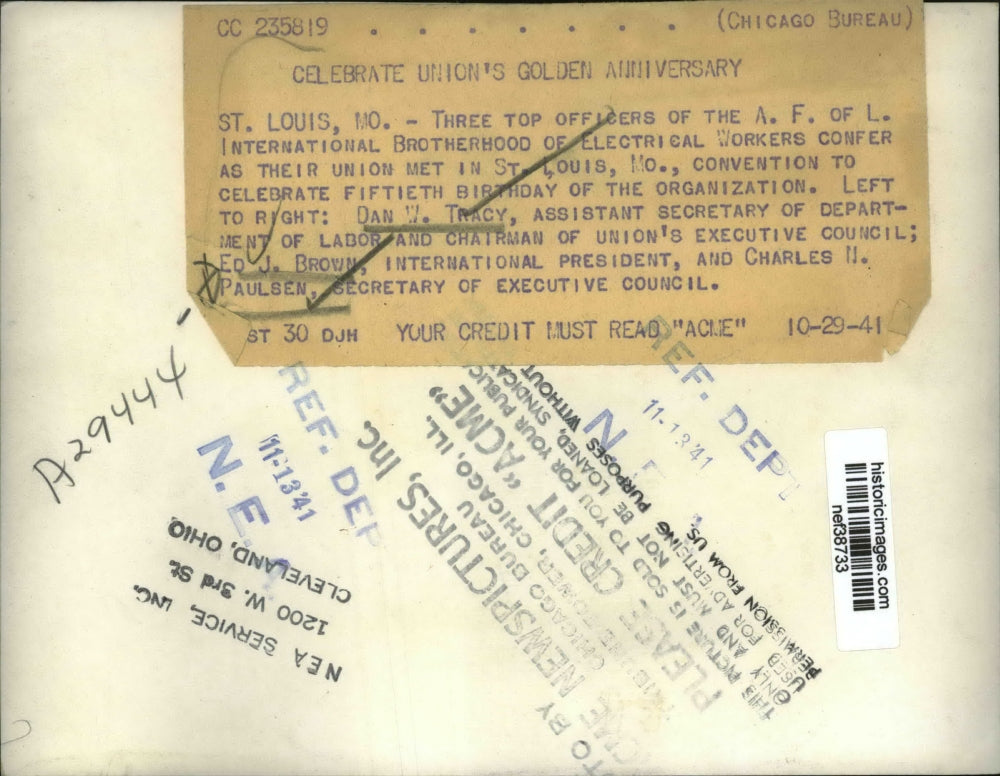 1941 Press Photo Officers of A.F. of L. Intl. Brotherhood of Electrical Wrokers