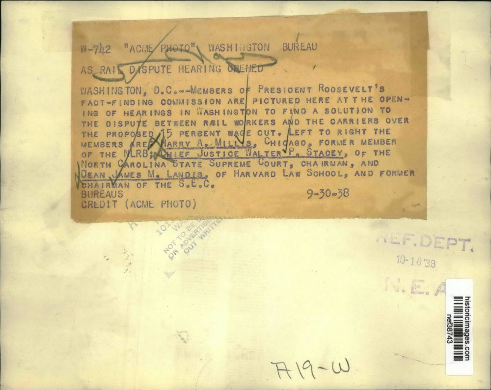 1938 Press Photo Pres.Roosevelt Fact Finding Commission on Rail Workers Hearing