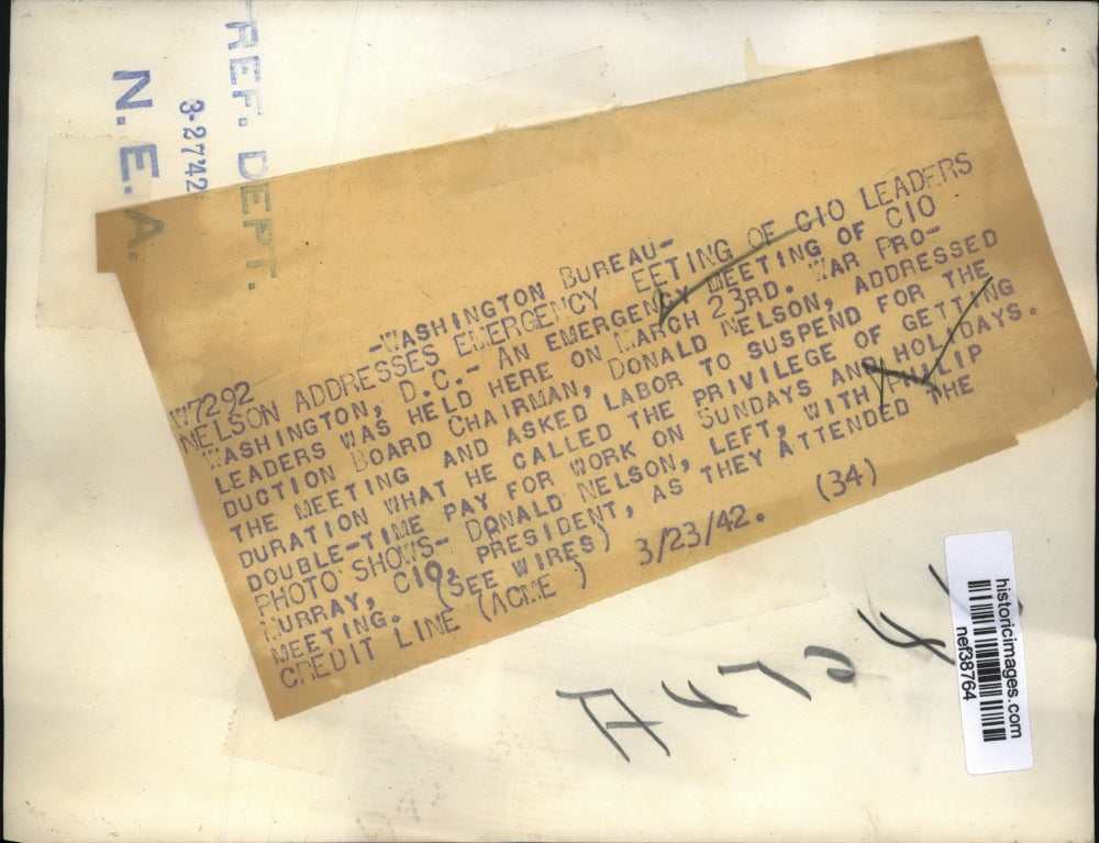 1942 Press Photo Donald Nelson WPB Chief with Philip Murray, CIO President