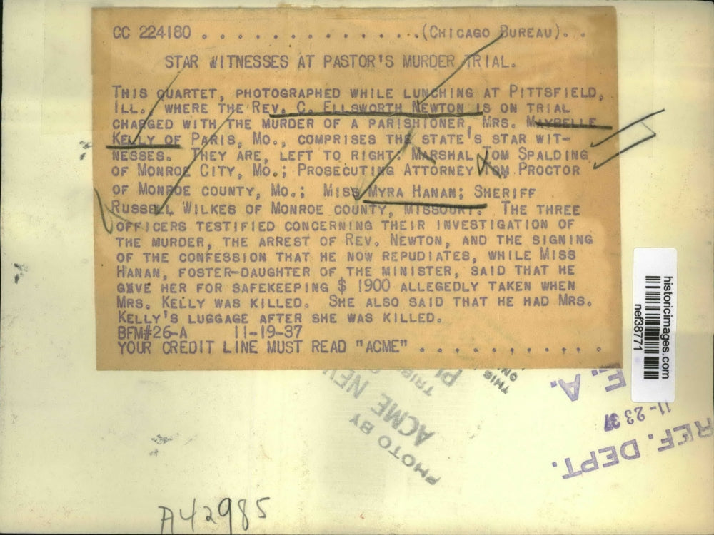 1937 Press Photo Rev Ellsworth Newton on Trial for Murder of Maybelle Kelly