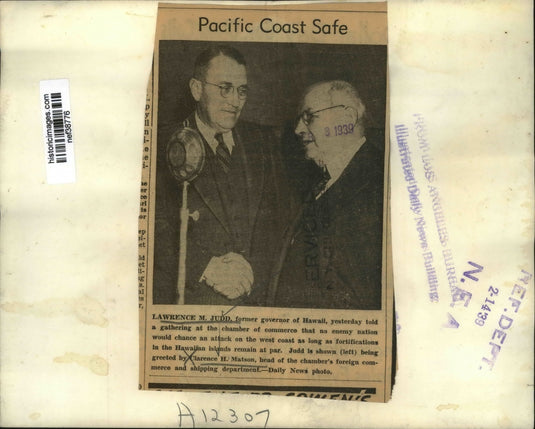 1939 Press Photo Lawrence M Judd Former Gov of Hawaii & Clarence Matson