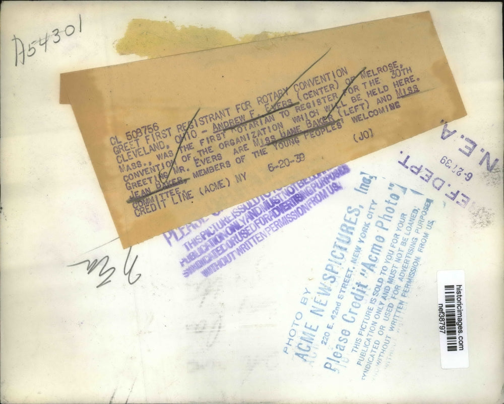 1939 Press Photo Andrew F Evers First Rotarian to Register for 30th Convention