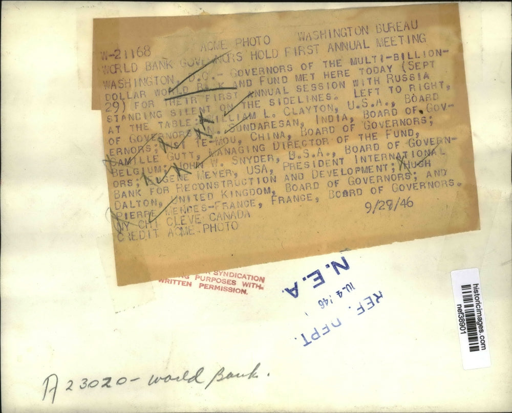 1946 Press Photo Govs of World Bank Meet for First Annual Session with Russia