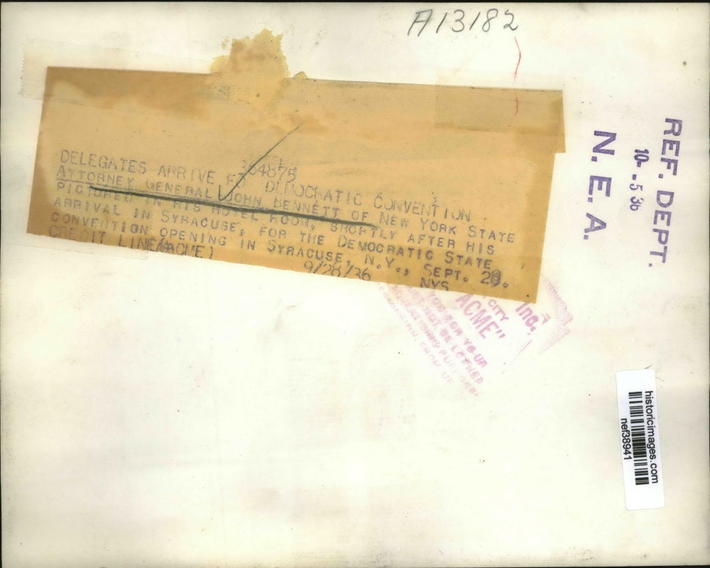 1936 Press Photo John Bennett In His Hotel After Arriving for Democratic Session