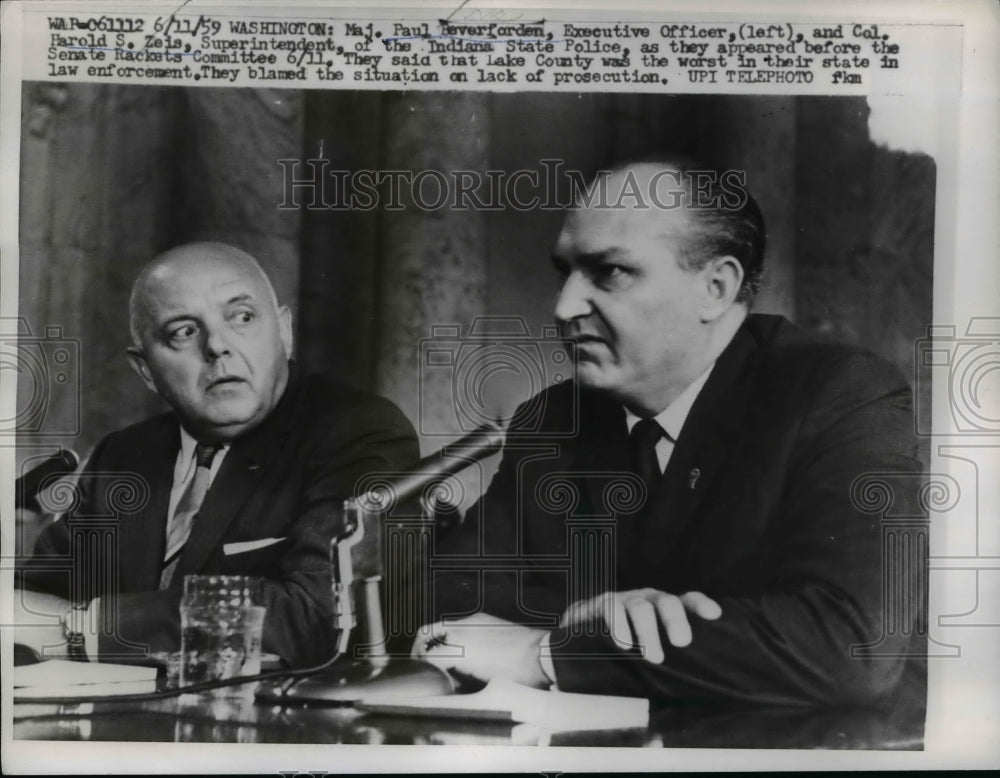 1959 Press Photo Paul Beverforden, Harold S. Zeis at Senate Rackets Hearing